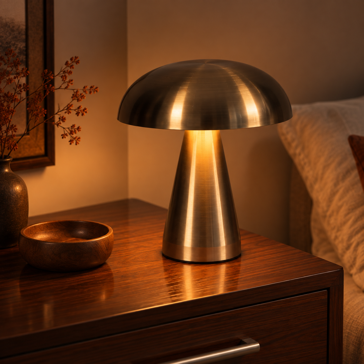 Brushed Metal Mushroom Table Lamp