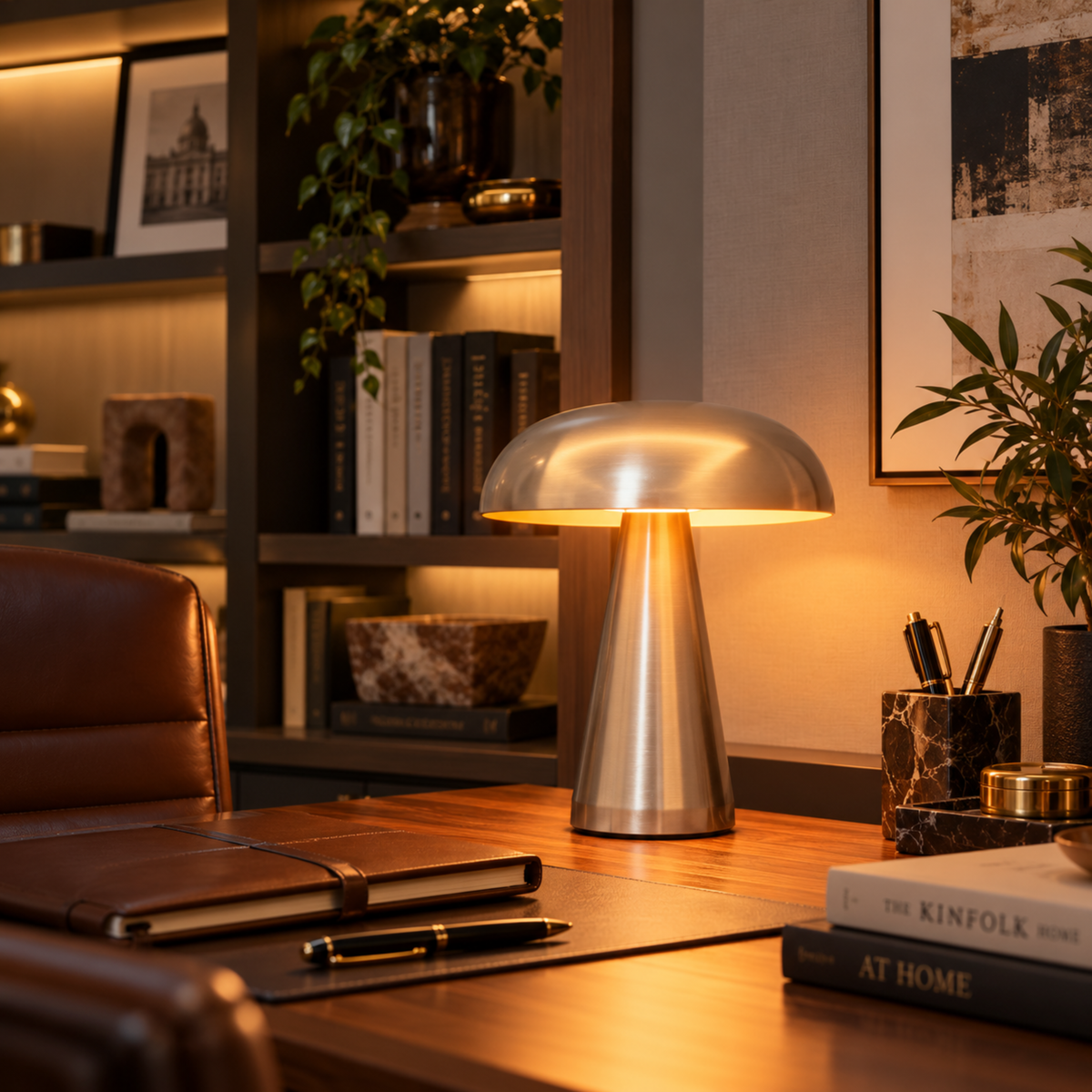 Brushed Metal Mushroom Table Lamp