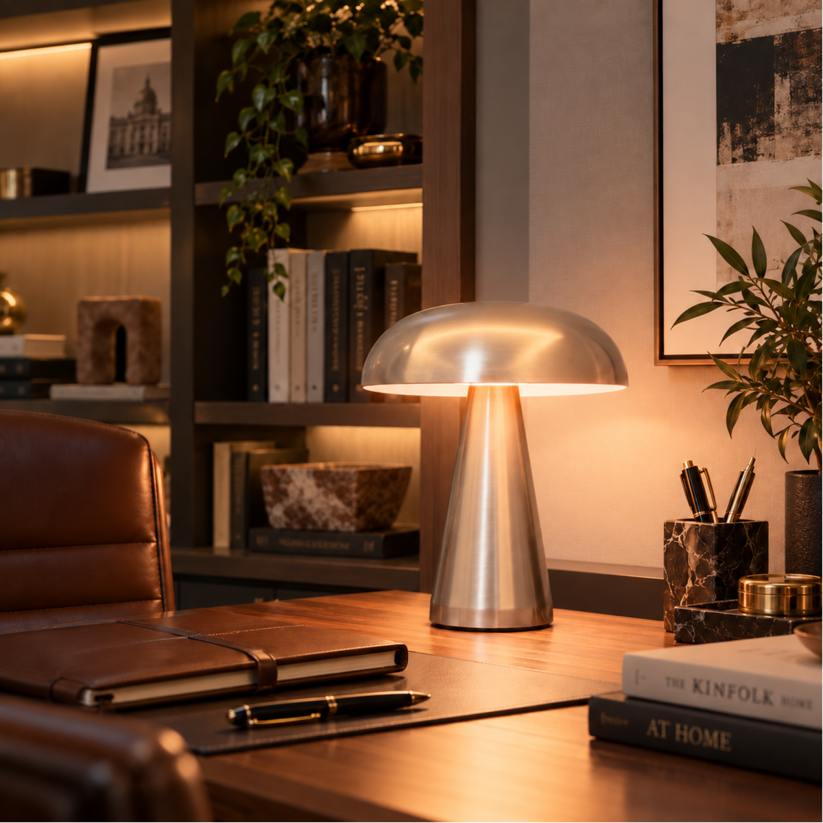Brushed Metal Mushroom Table Lamp