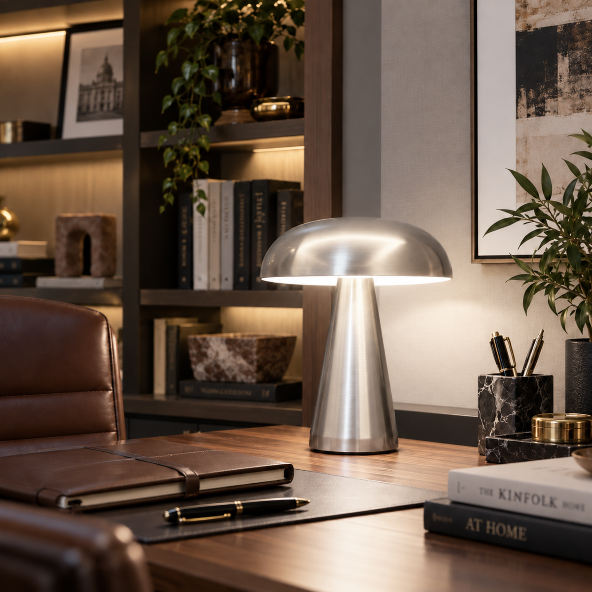 Brushed Metal Mushroom Table Lamp
