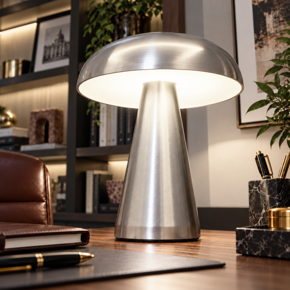 Brushed Metal Mushroom Table Lamp