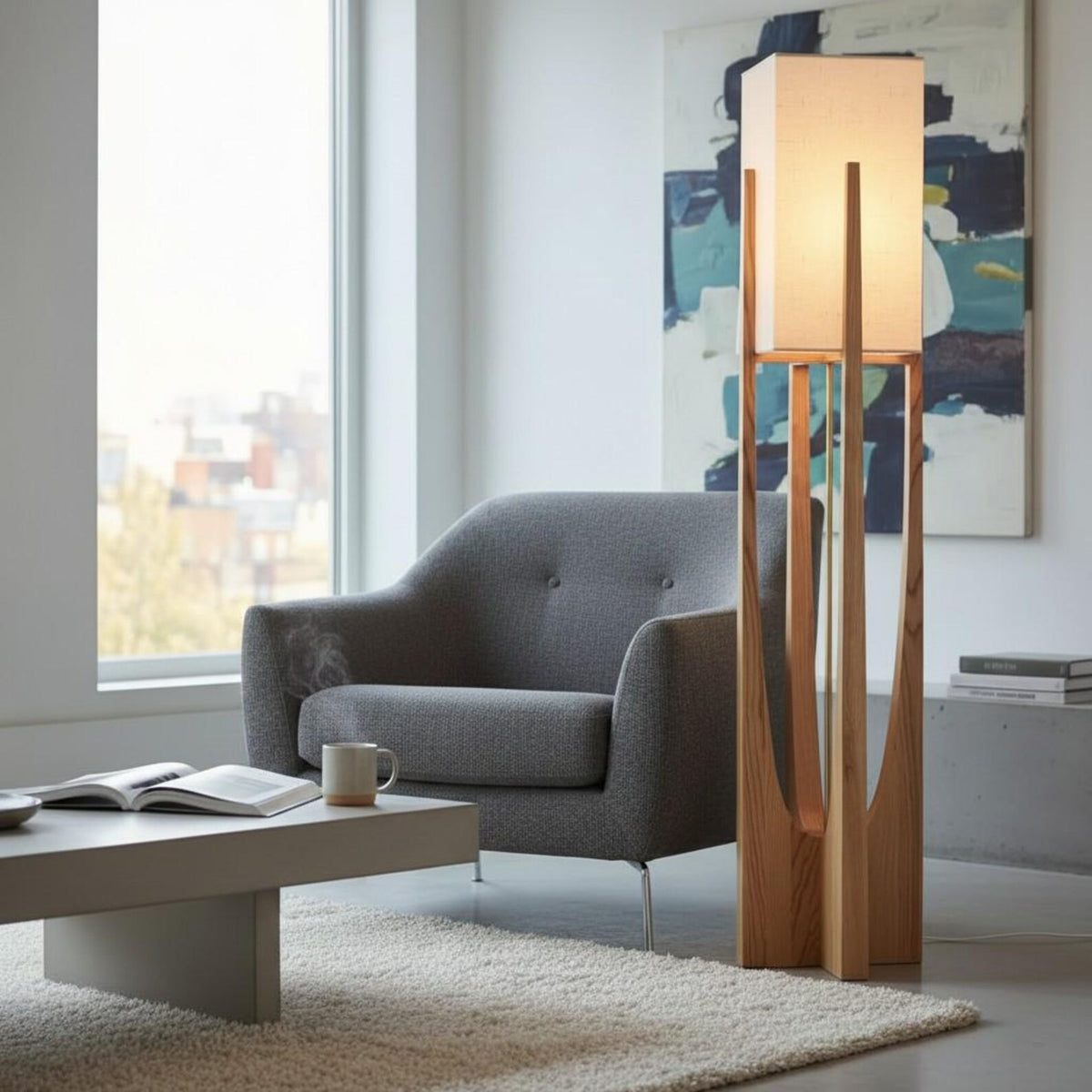 Japanese Wooden Square Floor Lamp - Charme Haven