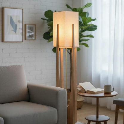 Japanese Wooden Square Floor Lamp - Charme Haven